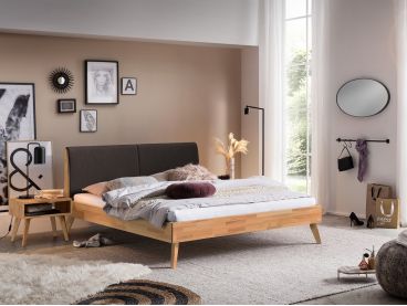 Lit Simono en hêtre naturel massif style scandinave avec chevet suspendu