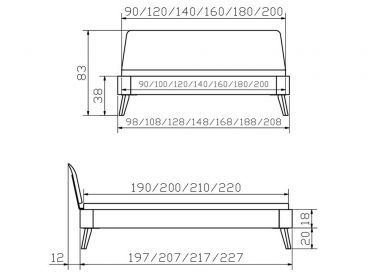Lit Edda 160 x 200 cm, avec pieds Xylo 20 cm